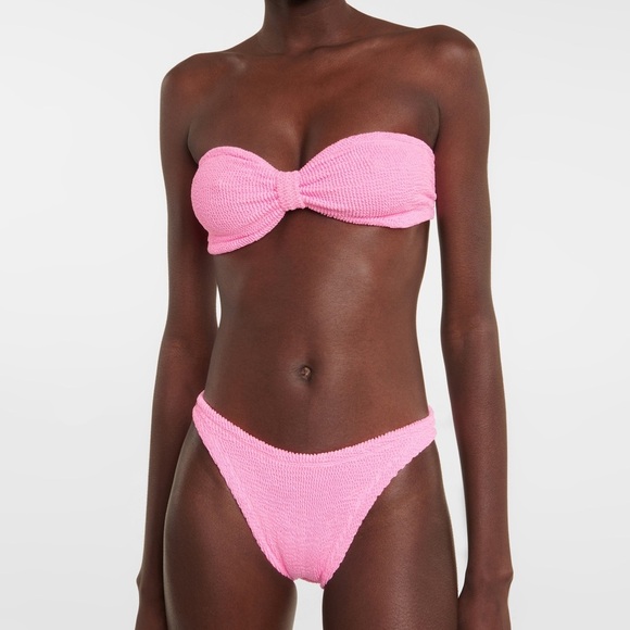 New Hunza G Pink Bikini SET Jean Bandeau Strapless Bubblegum Barbie Crinkle Cute - Picture 1 of 16